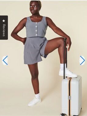 Wayre Square Neck Button Front Tank & high waisted shorts (Set) - Poppy Seed
